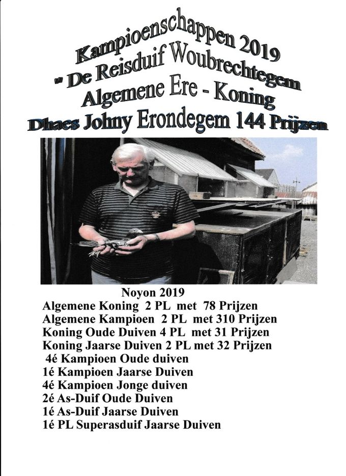Kampioenschappen 2019 Woubrechtegem 
Zeer mooie uitslagen Johny Proficiat 